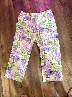 LOFT Floral pants in Pink and Green